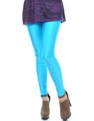 Anna Kaci S/M Fit Bright Neon Light Blue Ankle Length Leggings Tights 