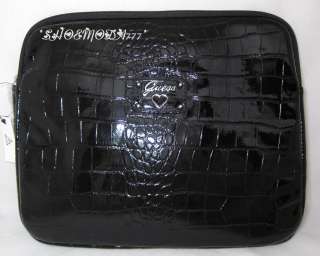 Guess Retro Large Laptop Case Bag Sleeve Patent Black Croco Heart Logo 