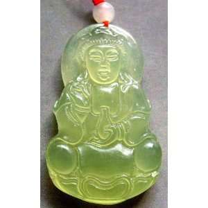  Green Jade Tibet Buddhist Mercy Kwan Yin Amulet Pendant 
