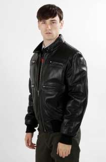   Mens New Trendy Zippered Lambskin Black Leather Bomber Jacket  