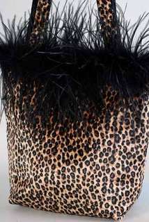 Velvet Animal Print Ostrich Feather Handbag Purse Bag  