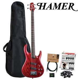  Hamer VEL2A TRD Trans Red Electric Velocity Bass Guitar 