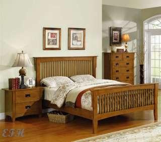 NEW GEORGIA MISSION STYLE MEDIUM OAK FINISH WOOD QUEEN SIZE BED  