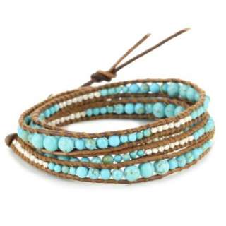 Chan Luu Turquoise And Silver Beads On Leather Bracelet   designer 