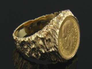 1945 DOS Y MEDIO PESOS COIN 14K GOLD BARK RING JEWELRY  