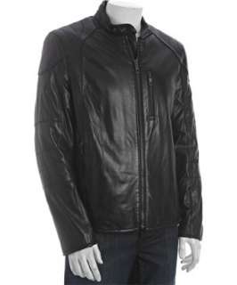 Andrew Marc black lambskin zip front moto jacket  BLUEFLY up to 70% 