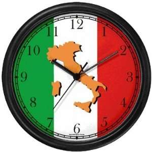  Map of Italy (Tan) on Flag of Italy Italy Theme Wall Clock 