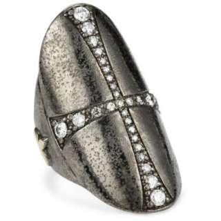 Mizuki Silver and Diamond Oval Cross Shield Knuckle Ring   designer 