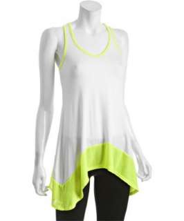 Casual Couture by Green Envelope white jersey neon trim hi low tank 