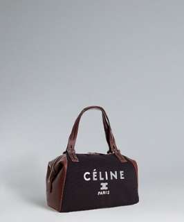 Celine black canvas and leather logo print satchel   