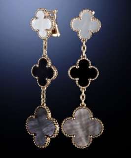 Van Cleef and Arpels MOP and onyx Magic Alahambra dangling earrings 