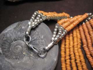   design BONE metal bead multi strand NECKLACE Indian Jewelry  