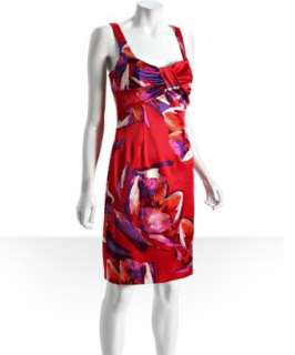 David Meister red floral satin bow front sheath dress  BLUEFLY up to 