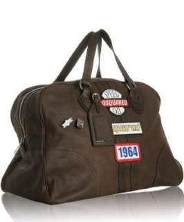 Dsquared2 brown leather patch logo detail travel bag   up to 