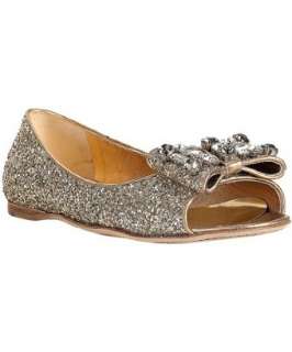 style #309384101 silver glitter gold leather bow detail peep toe flats