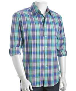 Robert Graham teal plaid cotton Schooner button front shirt