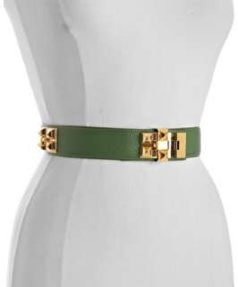 Hermes green leather Dog studded belt  