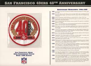1986 SAN FRANCISCO 49ERS NFL FOOTBALL 40TH YEAR PATCH  