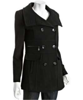 Marc New York black wool blend double breasted short peacoat  BLUEFLY 
