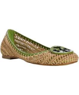 Tory Burch green trim coconut crocheted Rory ballet flats   
