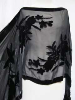  Beaded Floral Silk Burnout Poncho Style Top Blouse Black 