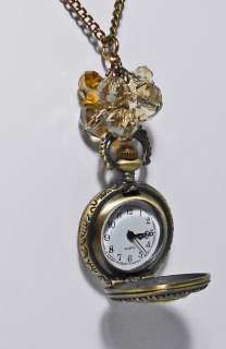 Antique Style Pocket Watch Pendant Necklace with Faceted Glass Beads 