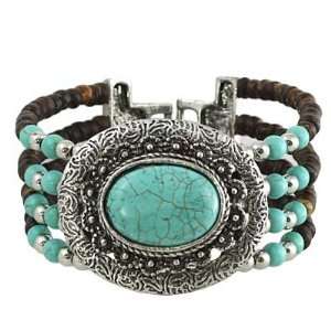   Oval Western Style Turquoise Wood Bead Multi Strand Bracelet Jewelry