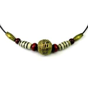 Tribal Wear Necklace with Nigerian Brass Beads, Bone Tubes, Olive Wood 