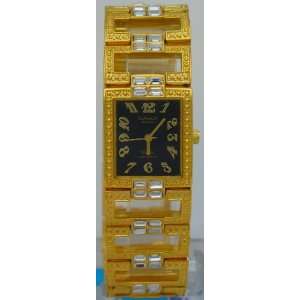  Omax Quartz Women Watch Gold Band Square Case With Stones 