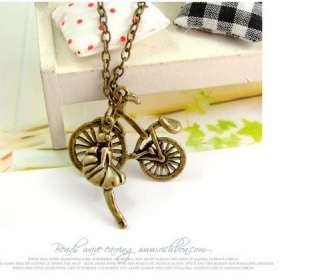 Retro bronze bohemia bicycle pendant long necklace  