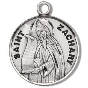 Sterling Silver Patron Saint Medal Round St. Zachary with 20 Chain in 