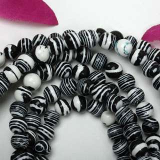 6mm Zebra Stripe Howlite Turquoise Round Loose Beads  