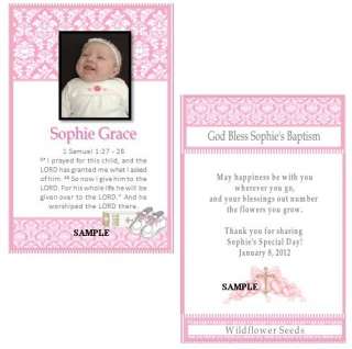 30 Christening or Baptism Seed Favors   Personalized   Pink Damask 