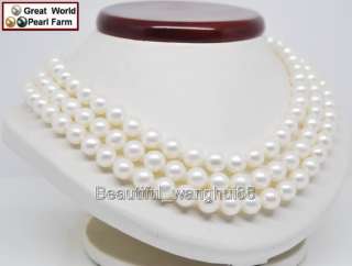 GW Third Strand AAA+ 7 8MM white Round Pearl Necklace  
