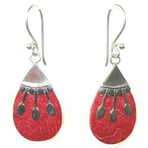    Teardrop Red Coral and Sterling Silver Earrings: Home & Kitchen