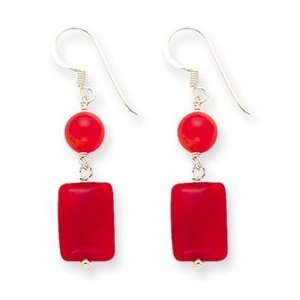   Silver Red Created Coral Red Agate Earrings   JewelryWeb Jewelry