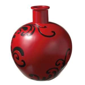 Pack of 2 Black on Red Scroll Ball Vase