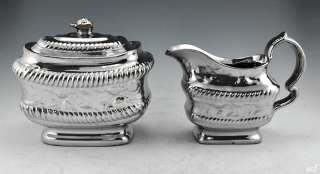 Antique Silver Lustre Creamer & Sugar Bowl English  