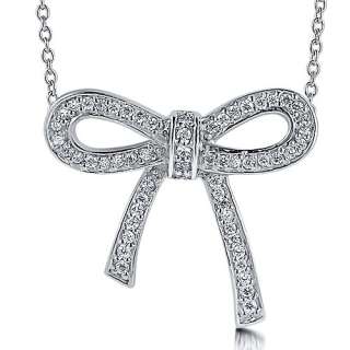 STERLING SILVER 925 CZ BOW TIE RIBBON PENDANT NECKLACE  