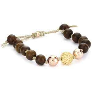   Wood Beads, Rose Gold Hammered Ball and Crystal Ball Bracelet Jewelry
