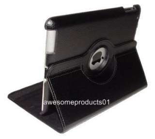 New ipad 2 360° Swivel Rotating Magnetic Black Case Cover With Stand 