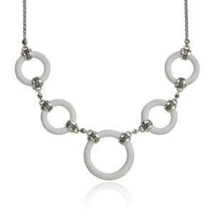   Silver Marcasite and White Agate Open Circle Necklace Jewelry