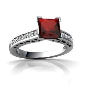   14K White Gold Square Genuine Garnet Engagement Ring Size 8 Jewelry
