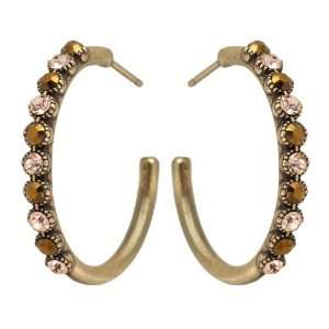 com Michal Negrin Lovely Hoop Earrings with Brown and Pink Swarovski 