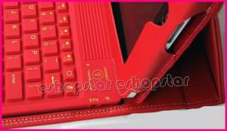 Red Wireless Bluetooth Keyboard With Leather Case Stand Cover for 