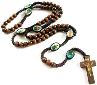 Catholic Wooden Rosary Beads Mans Necklace dk Brown 27 W/ Holy 