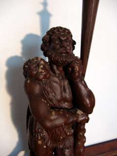   Gas fixture Hercules carved wood Newel post lamp 35 inch height  