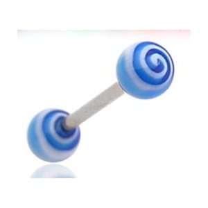 Tongue Ring Piercing Barbell with Blue Uv Tornado Design Balls