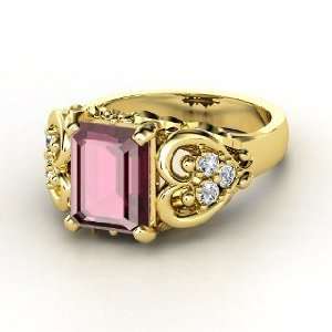 Emerald Heart Ring, Emerald Cut Rhodolite Garnet 14K Yellow Gold Ring 