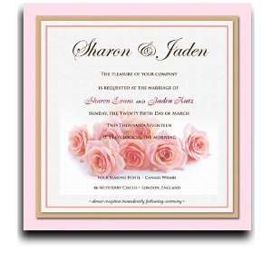  120 Square Wedding Invitations   Pink Passion Roses 